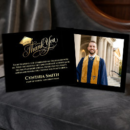 Tarjeta De Agradecimiento Black & Gold Graduation Thank You Card 