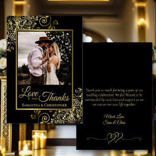 Tarjeta De Agradecimiento Black & Gold Love & Gracias Photo & Note Boda