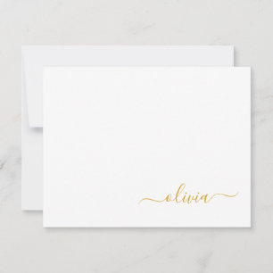 Tarjeta De Agradecimiento Black Gold Modern Script Girly Monograma Nombre