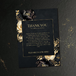 Tarjeta De Agradecimiento Black & Gold Peony Wedding Thank You Card