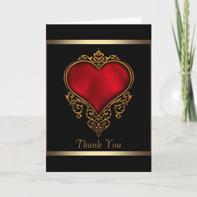 Tarjeta De Agradecimiento Black Gold Red Heart Gracias Cartas (Anverso)