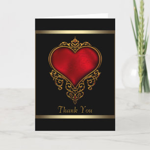 Tarjeta De Agradecimiento Black Gold Red Heart Gracias Cartas