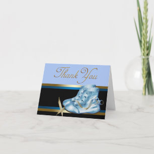 Tarjeta De Agradecimiento Black Gold y Blue Baby Shoes Gracias