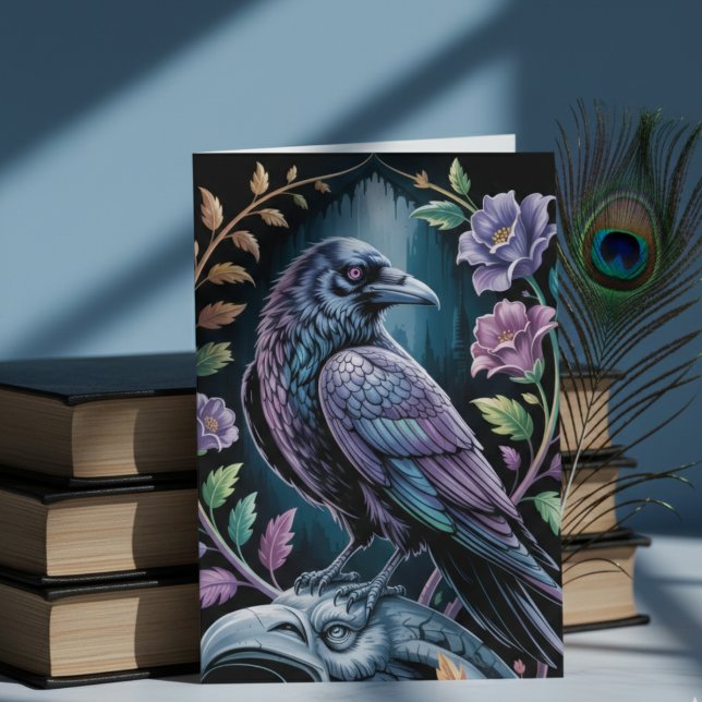Tarjeta De Agradecimiento Black Gothic Raven Art Notecard (Gothic black raven note card)