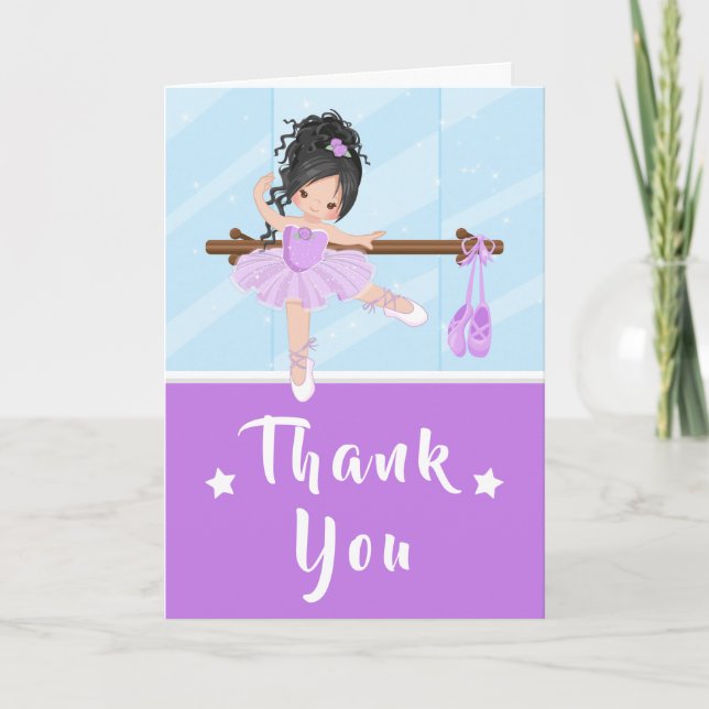 Tarjeta De Agradecimiento Black Hair Ballerina Purple Birthday Gracias Coche (Anverso)