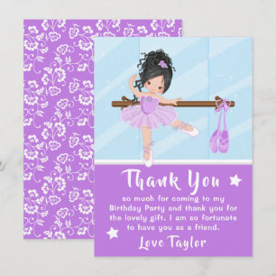 Tarjeta De Agradecimiento Black Hair Ballerina Purple Birthday Gracias Coche