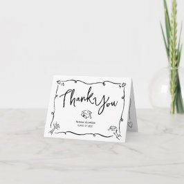 Tarjeta De Agradecimiento Black Hand Drawn Doodle Style Graduation White Fun