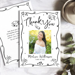 Tarjeta De Agradecimiento  Black Hand Drawn Doodles Photo Graduation White