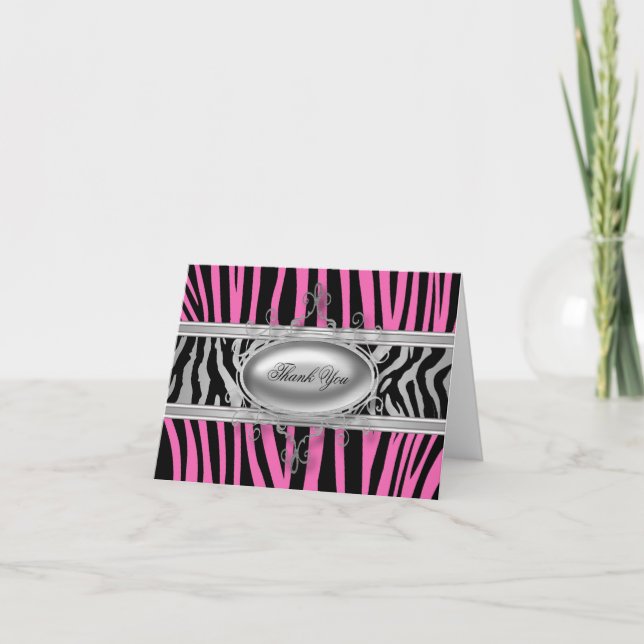 Tarjeta De Agradecimiento Black hot Pink Zebra Gracias Cartas (Anverso)