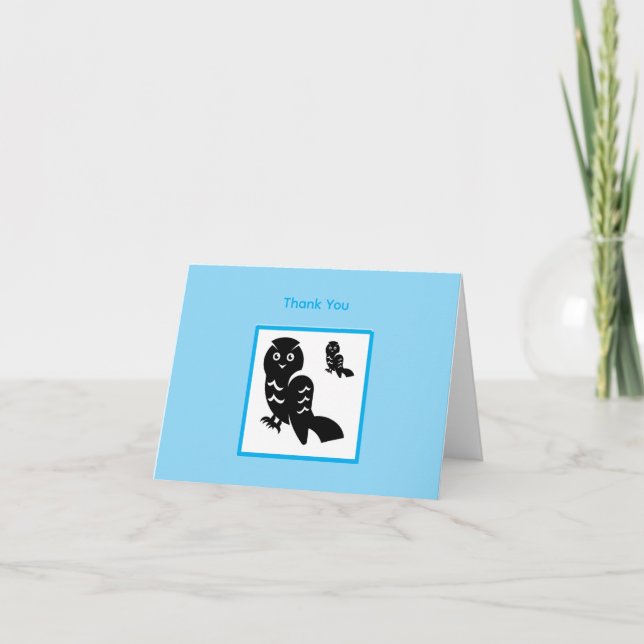 Tarjeta De Agradecimiento Black Illustrated Owls Thank You Card – Blue (Anverso)