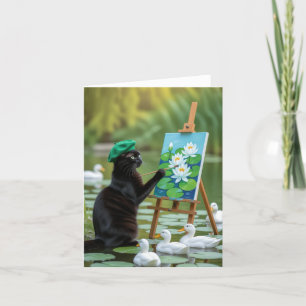 Tarjeta De Agradecimiento Black Kitty Pintando los lirios de agua