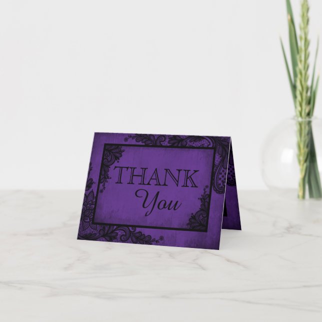 Tarjeta De Agradecimiento Black Lace Morado Moderno Goth Gracias (Anverso)