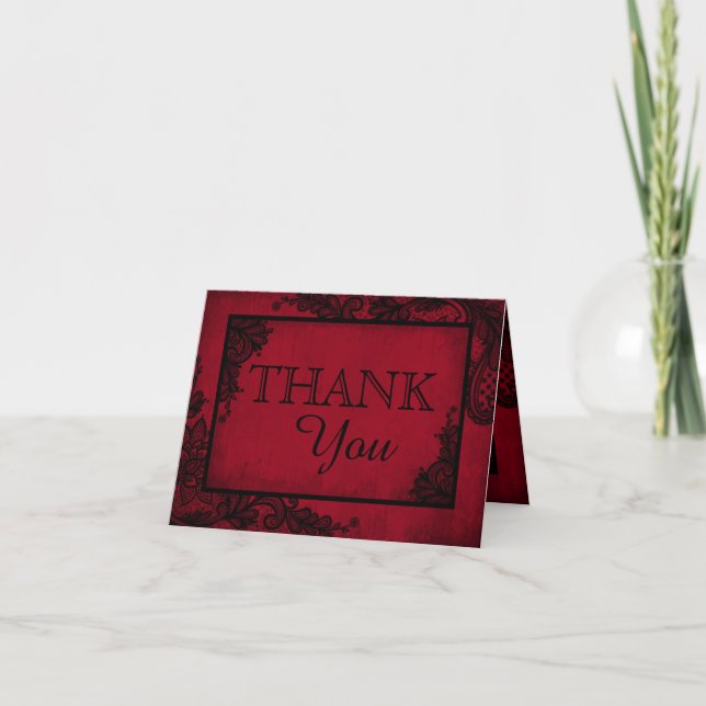 Tarjeta De Agradecimiento Black Lace Red Moderno Gótico Gracias (Anverso)