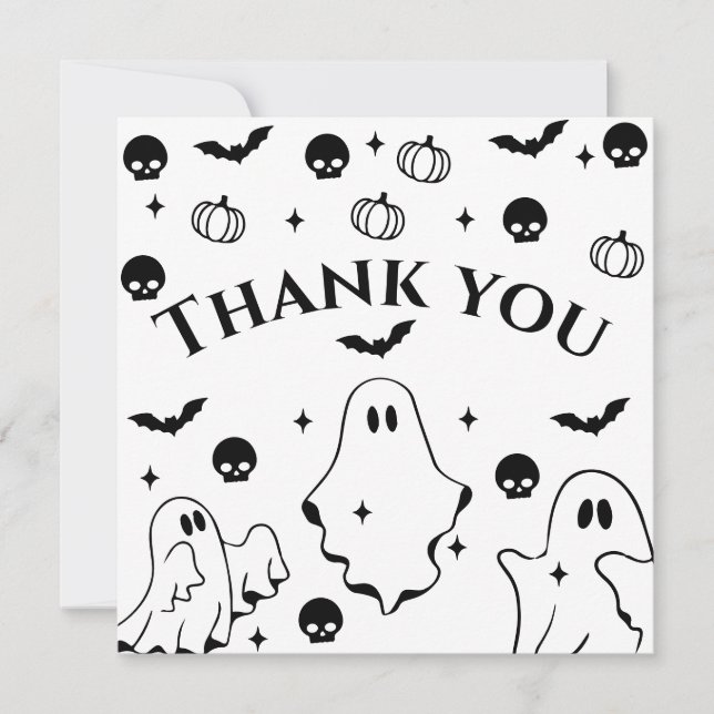 Tarjeta De Agradecimiento Black  Little Ghost Halloween Baby Shower  (Anverso)