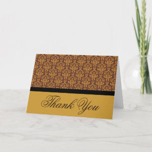 Tarjeta De Agradecimiento Black marrón y oro Badge Damask Gracias