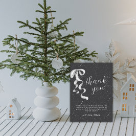 Tarjeta De Agradecimiento Black Minimal Silver Bow Winter Snow Baby Shower 