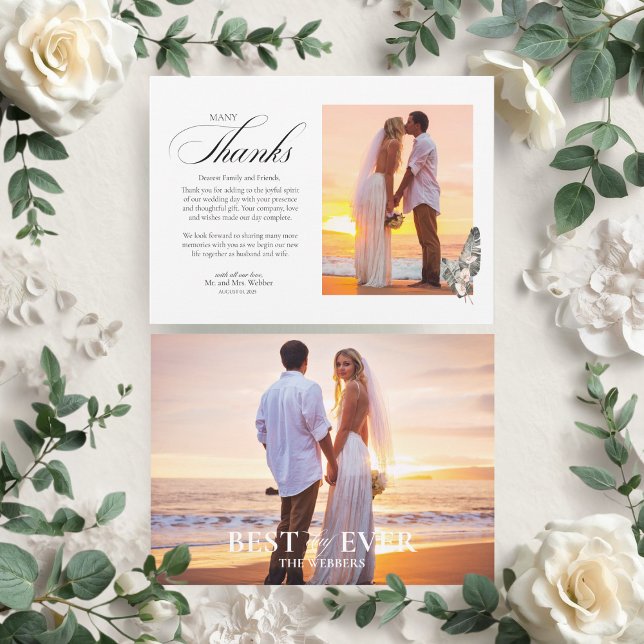Tarjeta De Agradecimiento Black Palm Wedding Thank You Photo Card (Wedding Thank You Card)