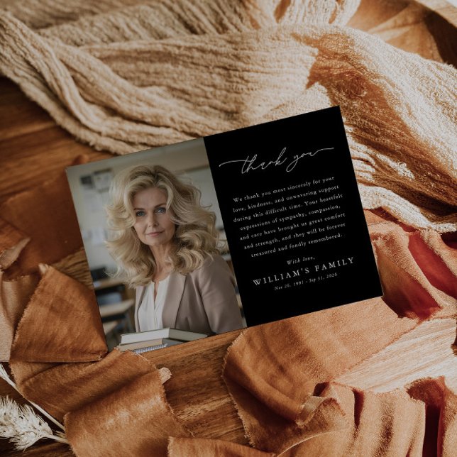 Tarjeta De Agradecimiento Black Photo Message Funeral (Subido por el creador)