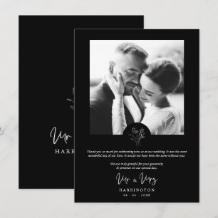 Tarjeta De Agradecimiento Black Photo Typography MR & MRS Wedding Bouquet 