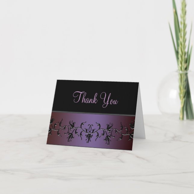 Tarjeta De Agradecimiento Black Purple Gracias (Anverso)
