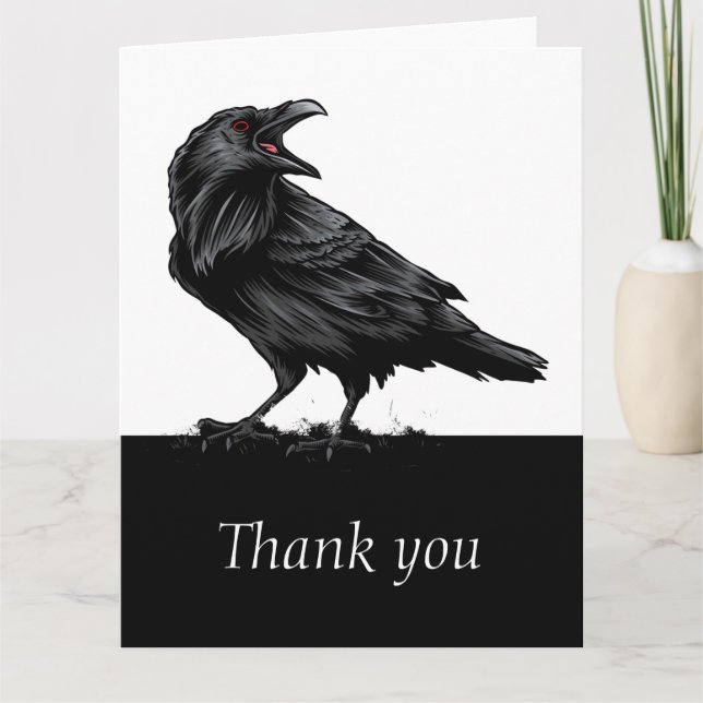 Tarjeta De Agradecimiento Black Raven Bird Gracias (Anverso)