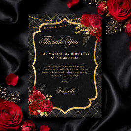 Tarjeta De Agradecimiento Black, Red and Gold Flat Birthday Thank You Card