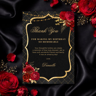 Tarjeta De Agradecimiento Black, Red and Gold Flat Birthday Thank You Card