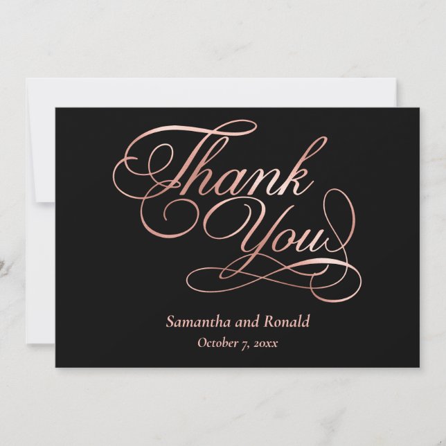 Tarjeta De Agradecimiento Black Rose Gold Calligraphy Formal Thank You Card (Anverso)