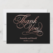 Black Rose Gold Calligraphy Formal Thank You Card
