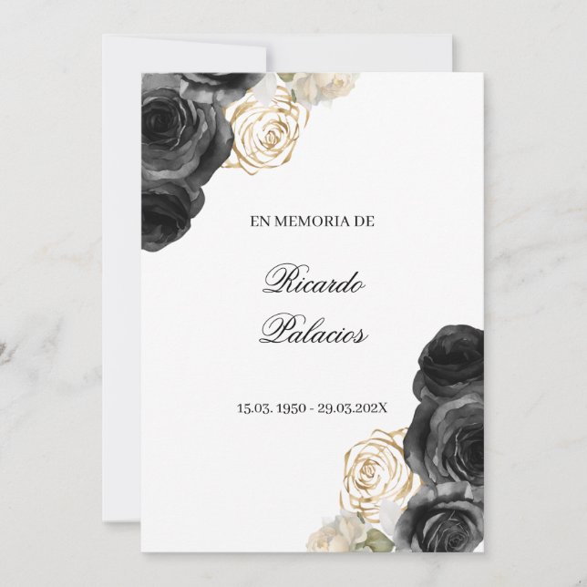 Tarjeta De Agradecimiento black rose obituary spanish invitation  (Anverso)