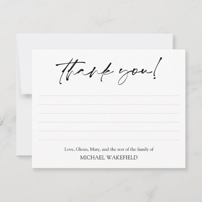 Tarjeta De Agradecimiento Black Script Lined Sympathy Funeral Gracias (Anverso)