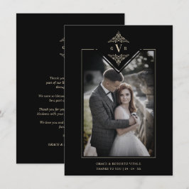 Tarjeta De Agradecimiento Black Sophisticate Flourish Chic Golden Initials