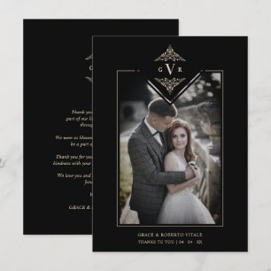 Tarjeta De Agradecimiento Black Sophisticate Flourish Chic Golden Initials