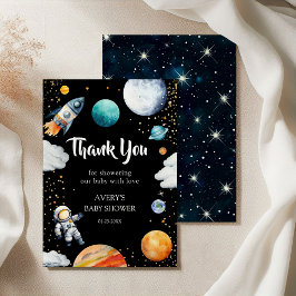 Tarjeta De Agradecimiento Black Space Rocket Thank You Card Baby Boy Shower