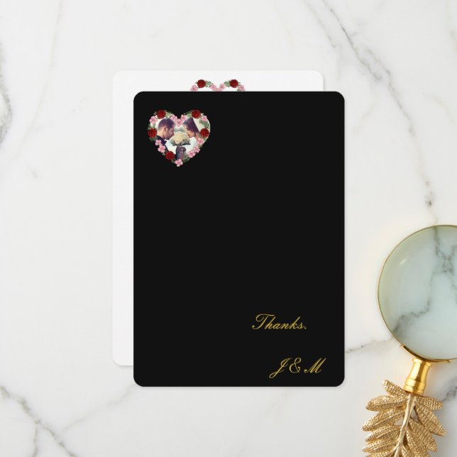 Tarjeta De Agradecimiento Black thank you card with a pink and red heart (Anverso/Reverso In Situ)