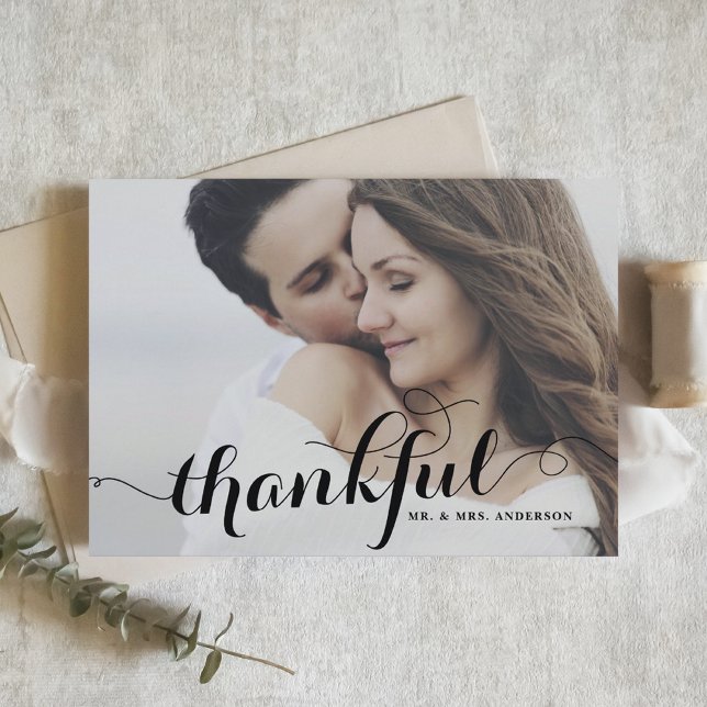 Tarjeta De Agradecimiento Black Thankful Modern Calligraphy Boda de fotograf (Subido por el creador)