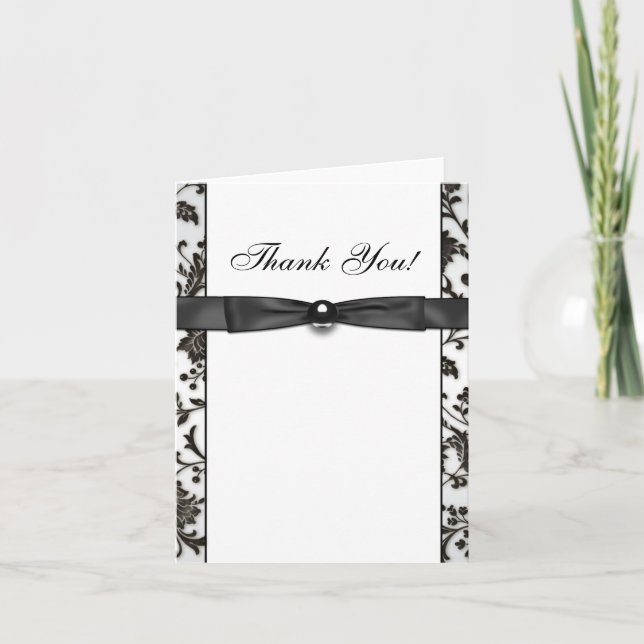 Tarjeta De Agradecimiento Black Tie Damask Gracias Cartas (Anverso)