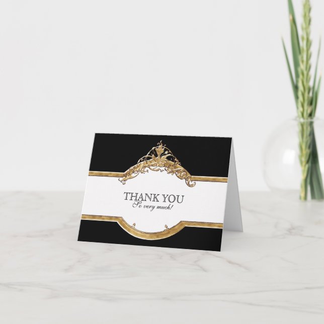 Tarjeta De Agradecimiento Black Tie Elegance 2, Golden Gracias Cartas De Not (Anverso)