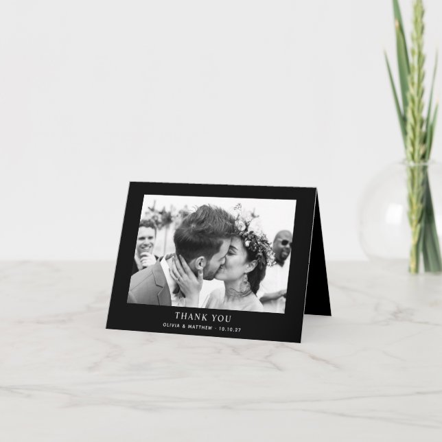 Tarjeta De Agradecimiento Black Tie Wedding | Modern Simple Folded Photo (Anverso)
