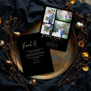 Tarjeta De Agradecimiento Black Trendy Collage Boda 4 Fotos