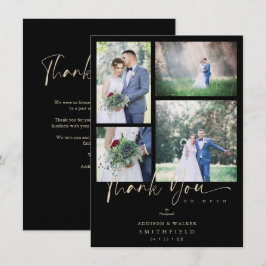 Tarjeta De Agradecimiento Black Trendy Collage Boda 4 Fotos