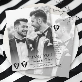 Tarjeta De Agradecimiento Black tuxedo two grooms gay wedding photo