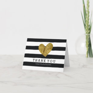 Tarjeta De Agradecimiento Black Watercolor Stripes Gold Heart Gracias