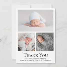 Tarjeta De Agradecimiento Black White Baby Boy Photo Grid Gracias