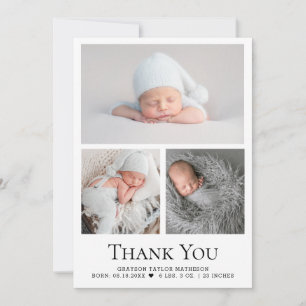 Tarjeta De Agradecimiento Black White Baby Boy Photo Grid Gracias