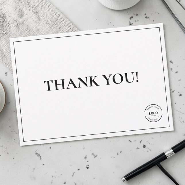 Tarjeta De Agradecimiento Black White Company Logo Custom Simple (Simple thank you note card from business.)