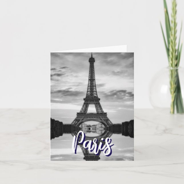Tarjeta De Agradecimiento Black White Eiffel Tower Paris Love City Travel (Anverso)