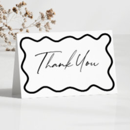 Tarjeta De Agradecimiento Black White Elegant Wavy Border Wedding