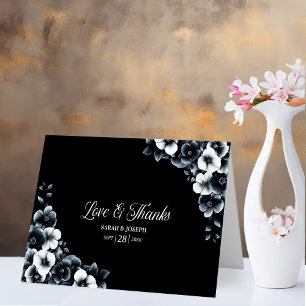 Tarjeta De Agradecimiento Black White Floral Love and Gracias Boda