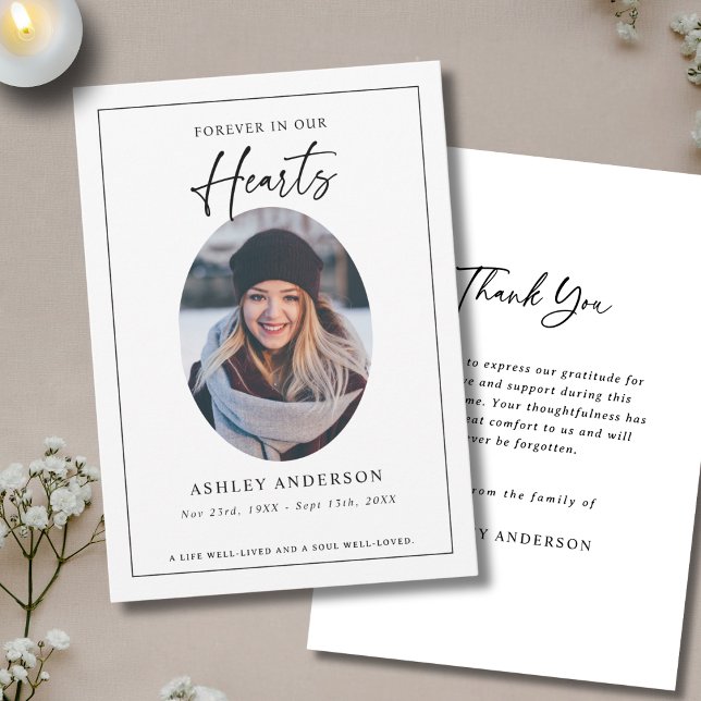 Tarjeta De Agradecimiento  Black White Forever in Our Hearts Funeral (Subido por el creador)